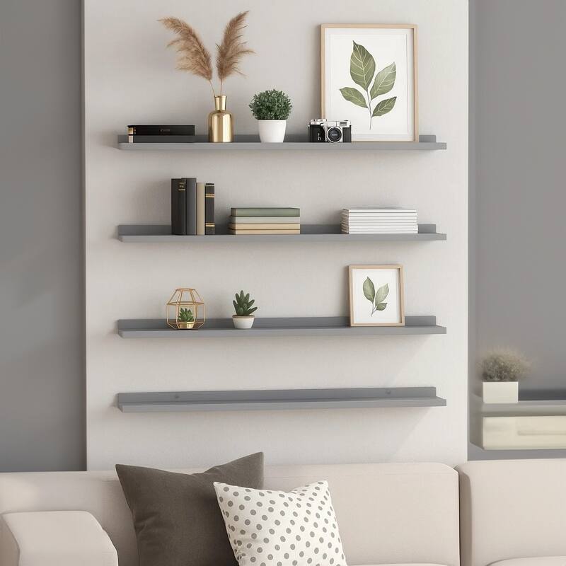 Yuli Wall Shelf Set of 4, Contemporary Gray, Raised Ledge Design 32 Inch