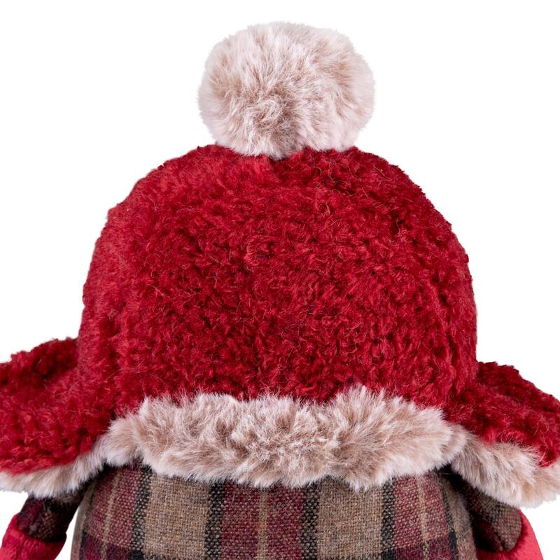 Plush Gnome Christmas Figure in Winter Trapper Hat - 7.75" - Maroon and Brown