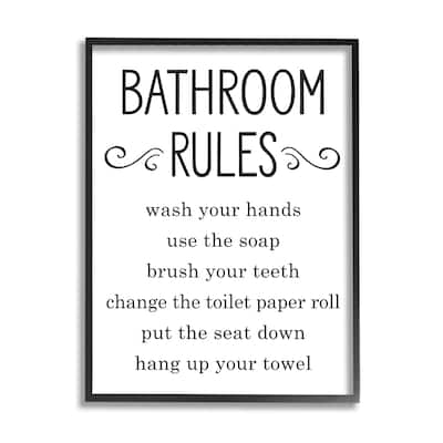 Stupell Minimal Bathroom Rules Sign Good Family Hygiene Framed Wall Art - Black