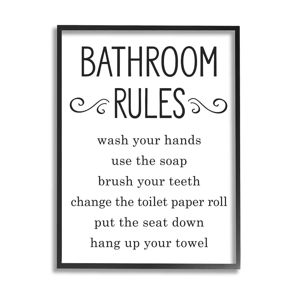 Stupell Minimal Bathroom Rules Sign Good Family Hygiene Framed Wall Art - Black