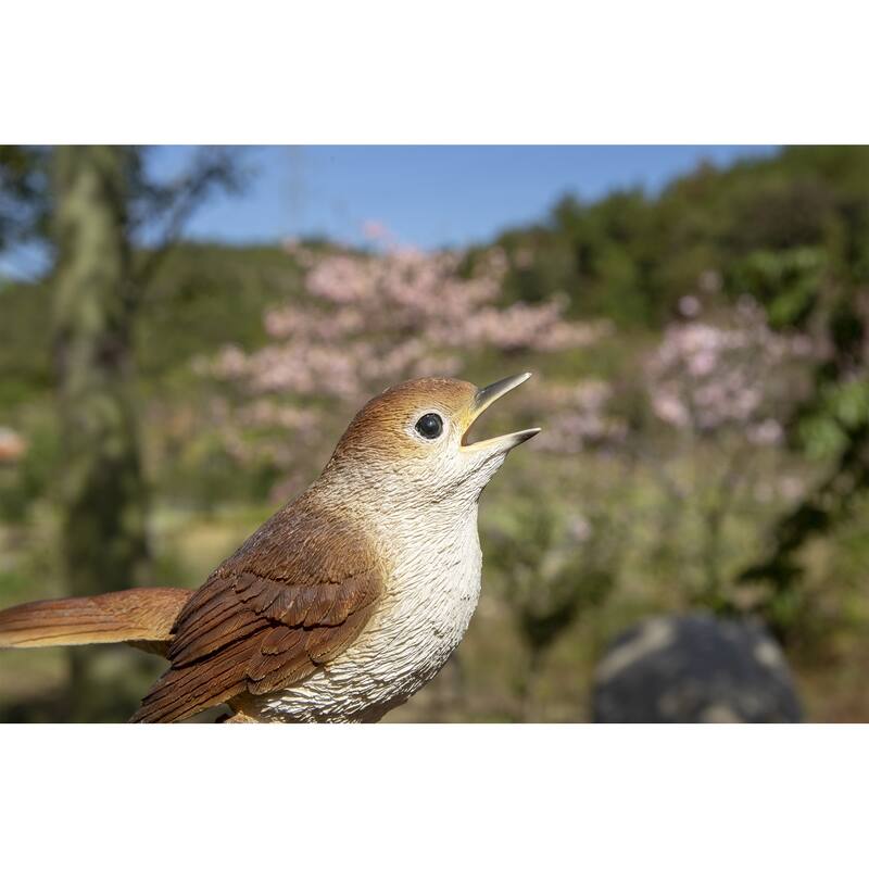 6.25" Brown Motion Activated Singing Nightingale Stump Figurine