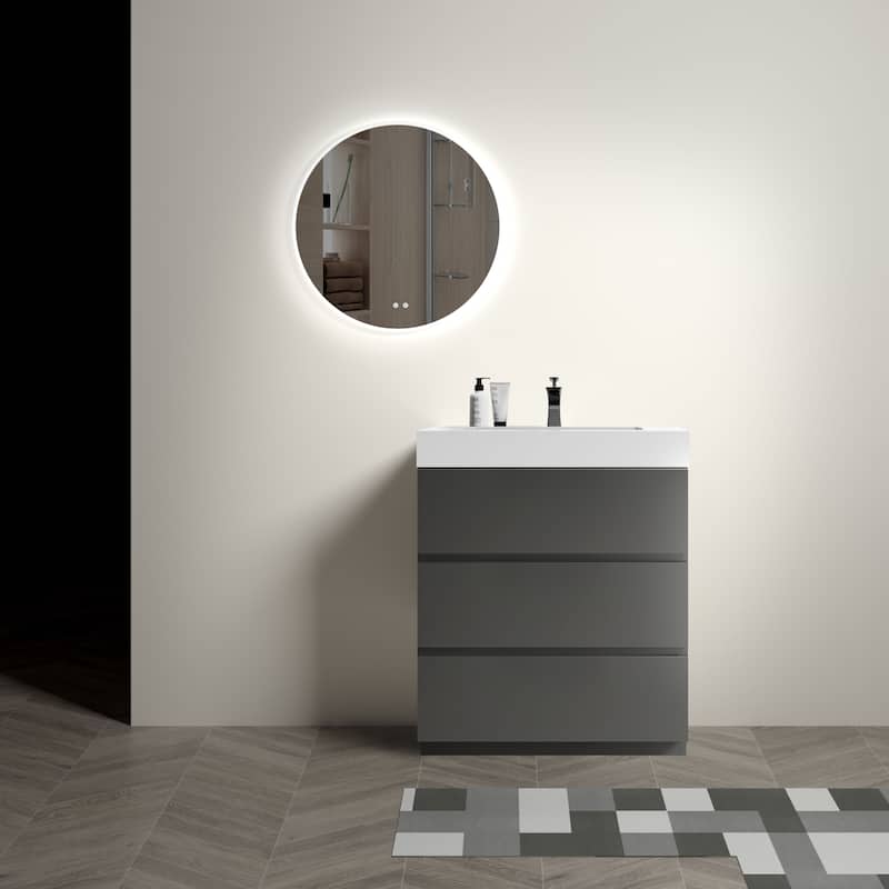 30"Bathroom Vanity with Sink,Large Storage Freestanding Bathroom Vanity,One-Piece Sink Basin without Drain and Faucet