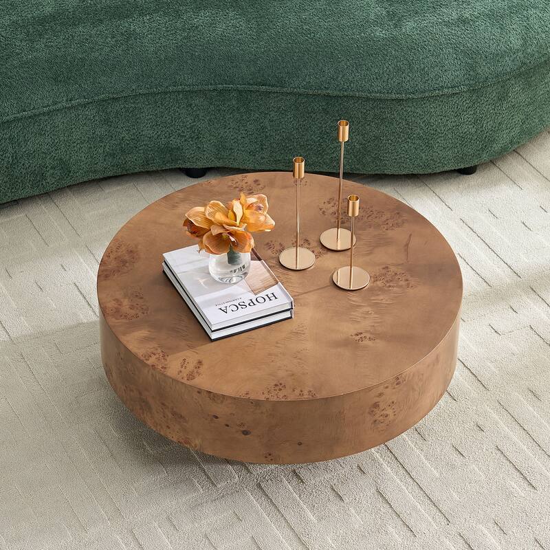 31.49" Burl Wood Veneer Coffee table and Sturdy Pedestal for Living Room Office Apartment Walnut