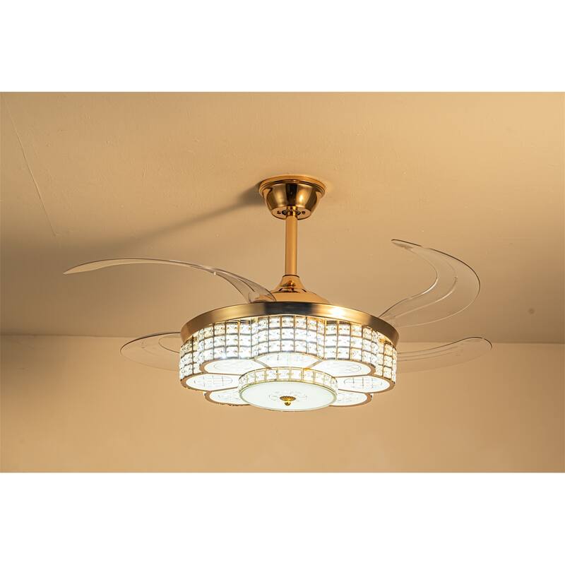 48" Retractable Blade Ceiling Fan with LED Light and Remote Control - Gold