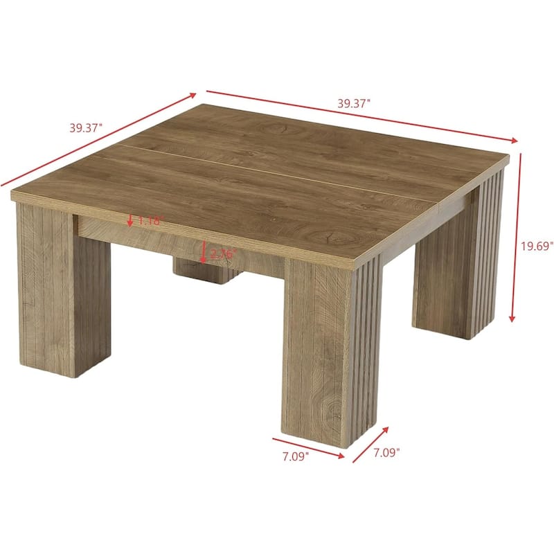 Farmhouse Square Coffee Table, 39-Inch Wooden Coffee Table, Large Center Table for Living Room