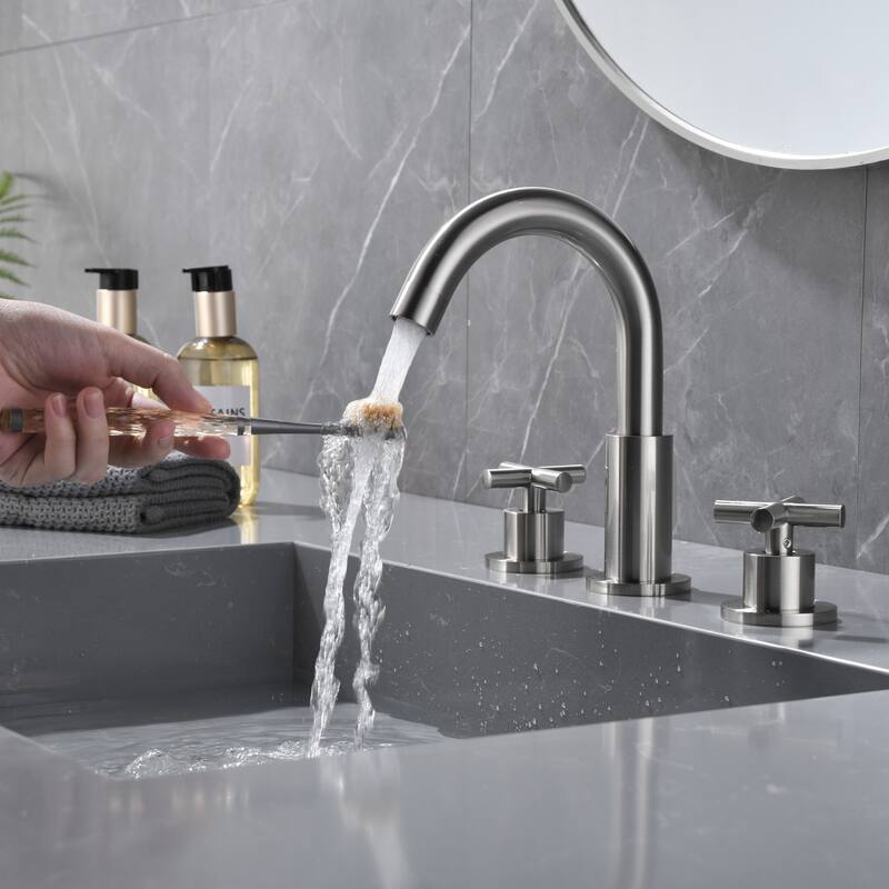 Luxury Gold / Nickel / Black 360 Swivel Bathroom Faucet Widespread with 2 Cross Handles - Nickel