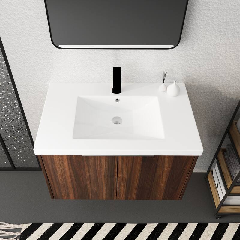 24x18 Floating Bathroom Cabinet with Sink, Soft-Close Doors & Metal Handles, Ideal for Small Bathrooms