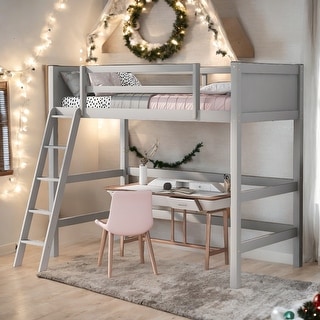 Contemporary Solid Wood Twin Size Loft Bed with Ladder & Safety Guaranteed, Solid Construction & Versatility Galore, Grey