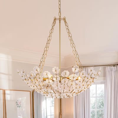 Mid-Century Modern 6-Light Glass Blossom Round Cage Chandelier