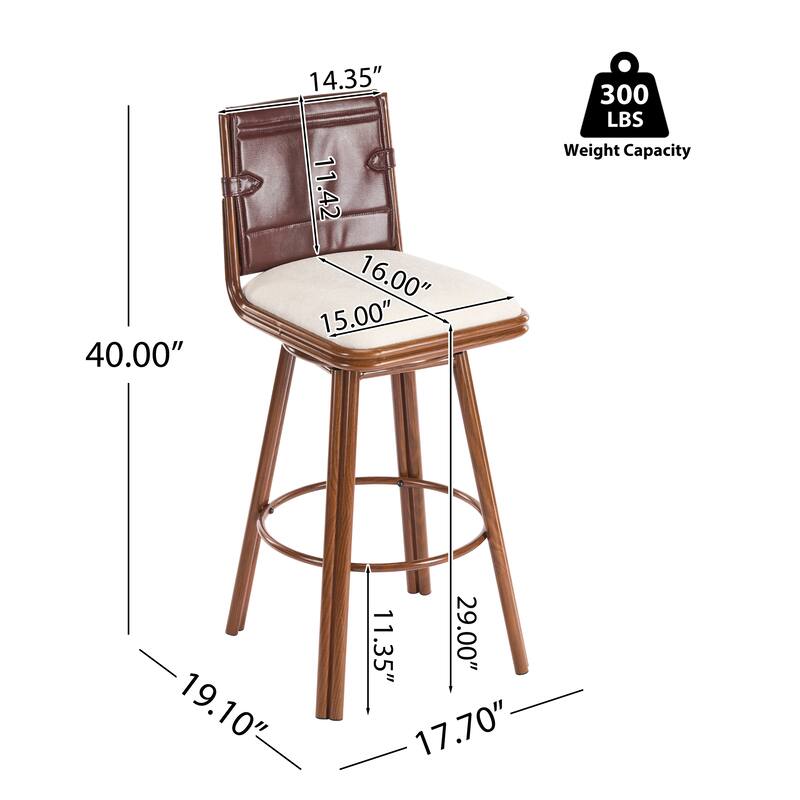 Christopher Knight Home - Sibyl Modern Upholstered Bar Stools with Metal Frame, Walnut Finish, and Faux Leather Back, Set of 2