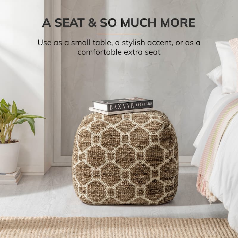 Jani 20-inch Ottoman Pouf - Handcrafted Handmade Ottoman for Seating, Footrest, Home Decor for Living Room, Bedroom