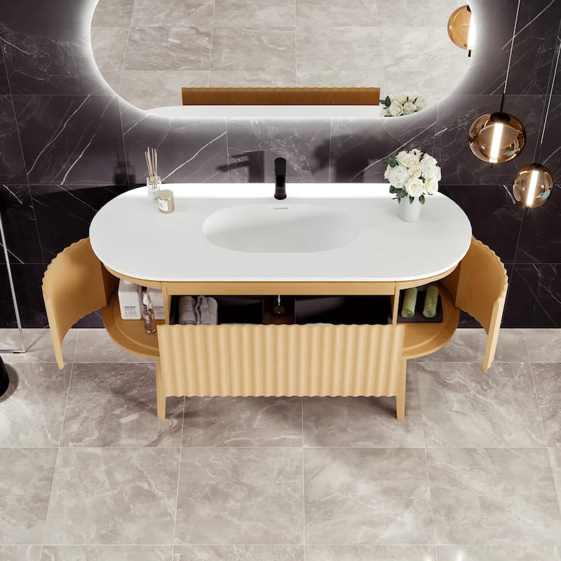 Haven 55"W Oak Freestanding Bath vanity with Integrated Sink