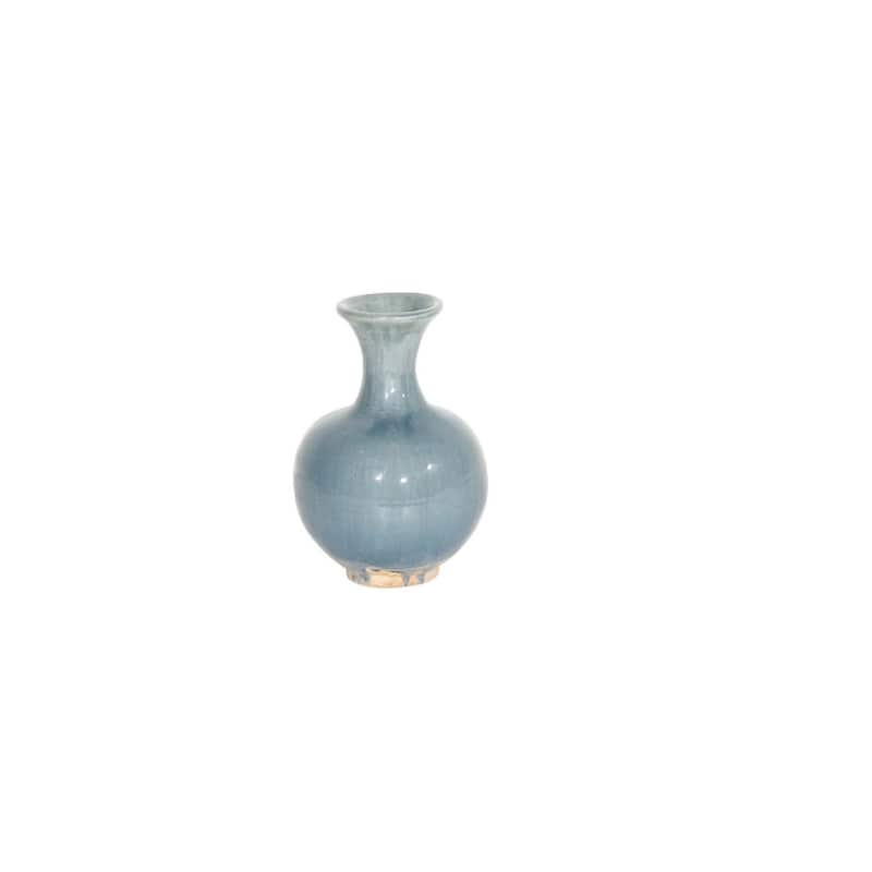 Artissance Vintage Style Ceramic Round Small Vase, 9 Inch Tall, Antique Green (Size & Finish Vary)