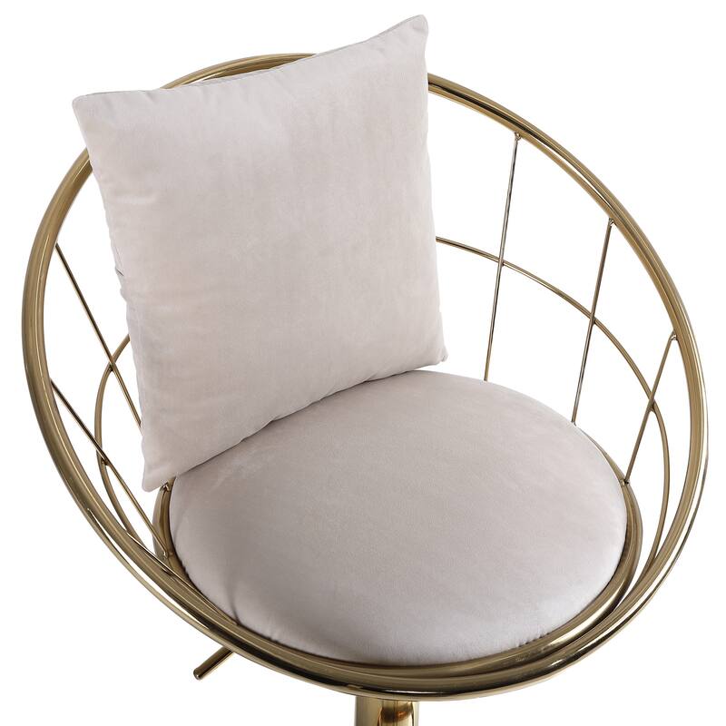 Velvet Bar Chair, Pure Gold Plated, 360 Degree Rotation, Adjustable Height, For Dinning Room And Bar, Set Of 2