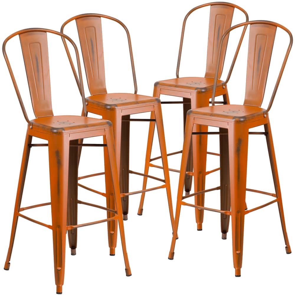 30-inch Distressed Metal Indoor/Outdoor Barstools (Set of 4) - 19"D x 18"W x 46"H