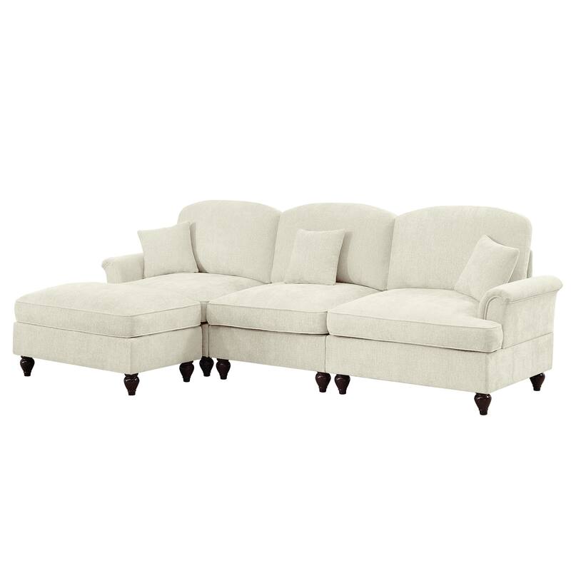 GDFStudio - Mid Century Chenille L-Shaped 3-Seater 107.1" Modular Sectional Sofa with Ottoman