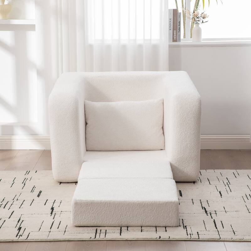 40" Convertible Chenille Floor Sofa Bed, Foldable Boneless Mattress Cloud Single Couch Lounge Chair with Armrest & Pillow