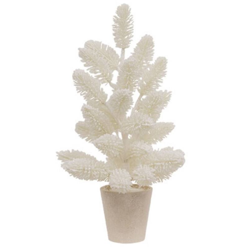 Potted Snowy Fantasy Pine Tree White Glitter Finish Tabletop Christmas Décor Indoor Winter Decoration - 19"