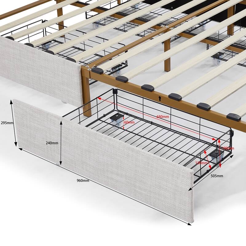 Classic Metal Platform bed with Four drawers