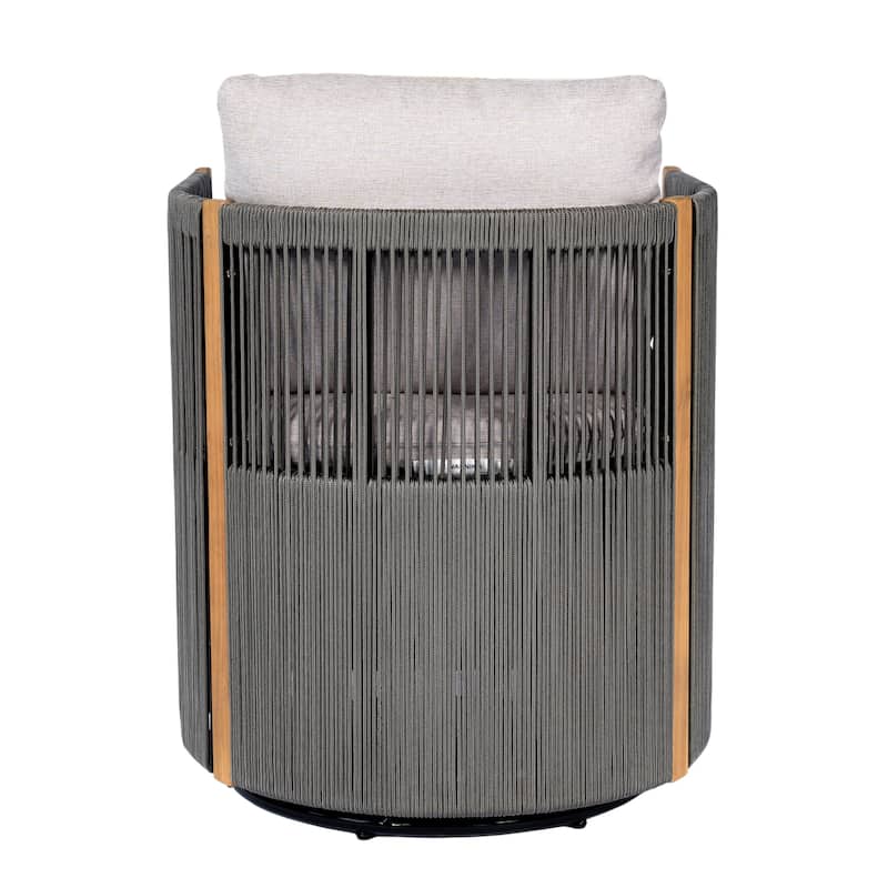 Christopher Knight Home - Nola 5-Piece Outdoor Acacia Wood Swivel Dining Set with Woven Rope Chairs & 47.25" Round Slat Table