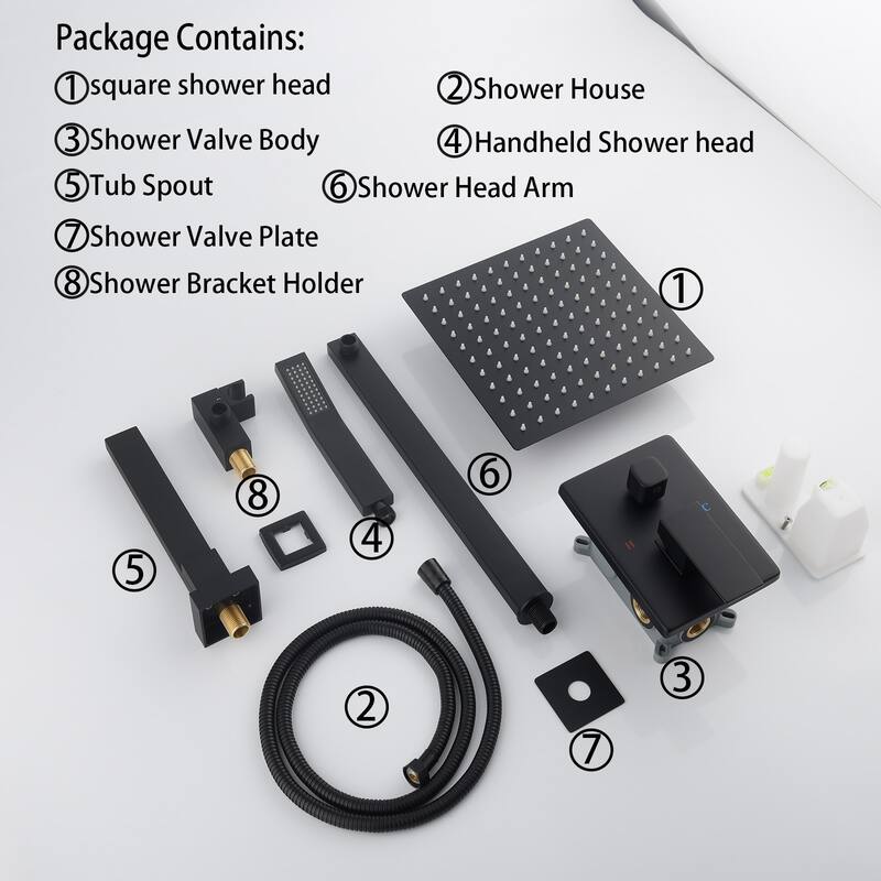 10" Matte Black Shower Faucets Sets Complete,Rain Shower Head with Handheld Shower Valve Shower System
