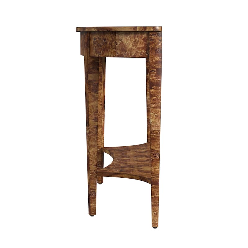 Astor 54"W Burl Wood Demilune Console Table