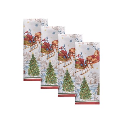 Santa's Snowy Sleighride Napkins, Set of 4 - 17"x17"