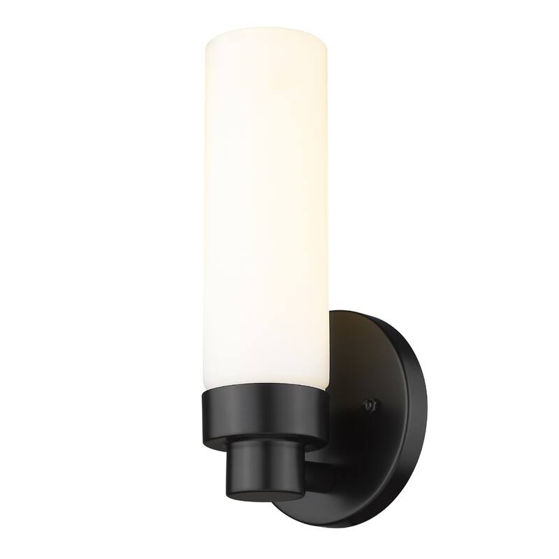 Minimalist Wall Sconce with Narrow Frosted Glass and Metal Base - 3.75” x 4.75” x 10”