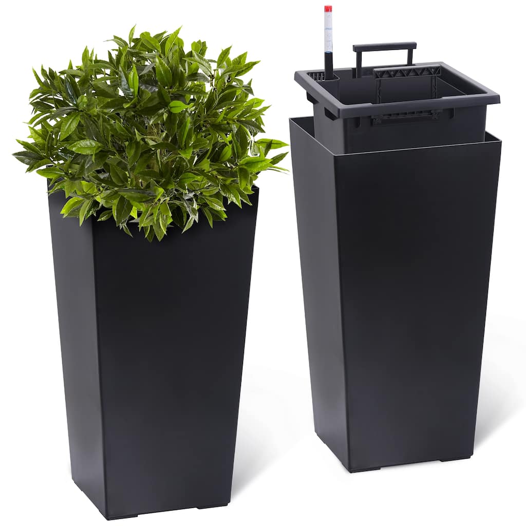 2PCS Garden Decor 22.5" Tall Indoor Outdoor Planters with Water Level Monitor