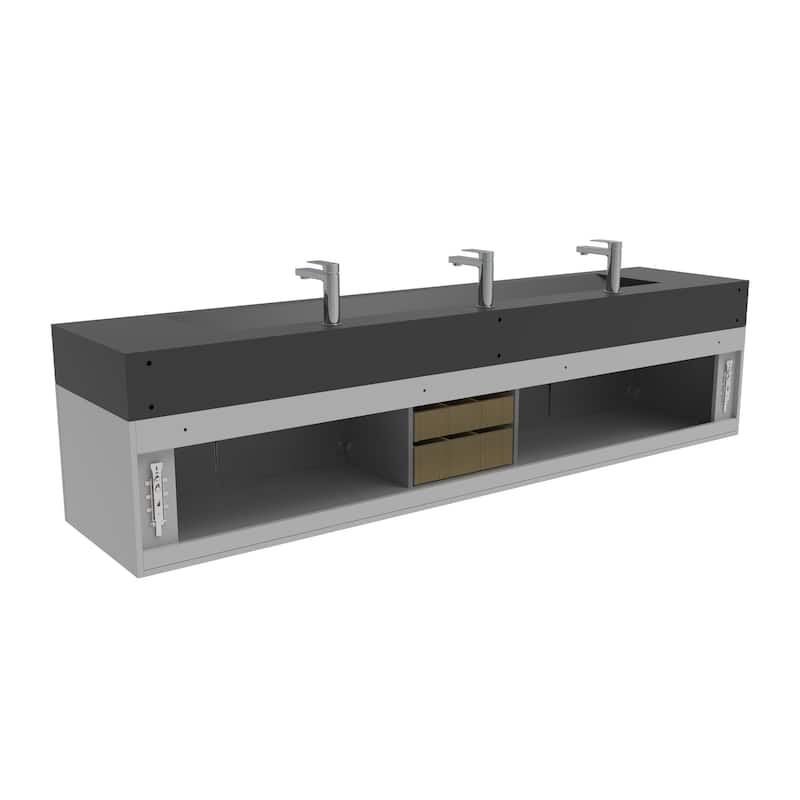 Nile 84-Inch Wall Mounted Bathroom Vanity Set w/ Black Top