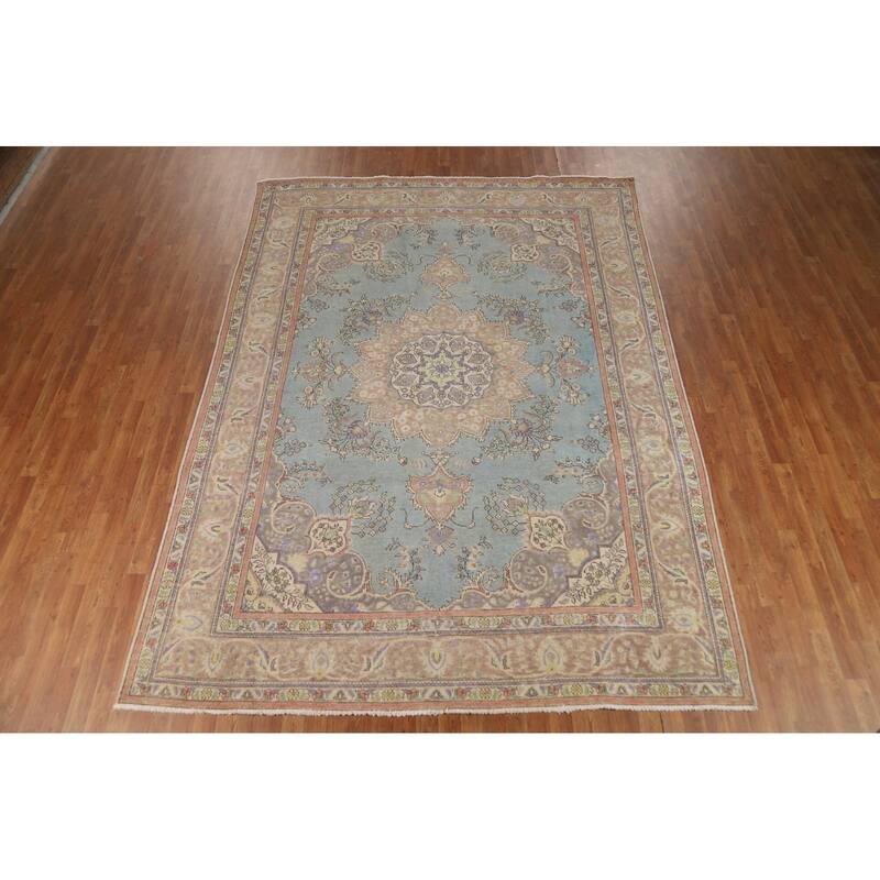 Light Blue Persian Area Rug Handmade Wool Carpet - 8'3"x 11'2"