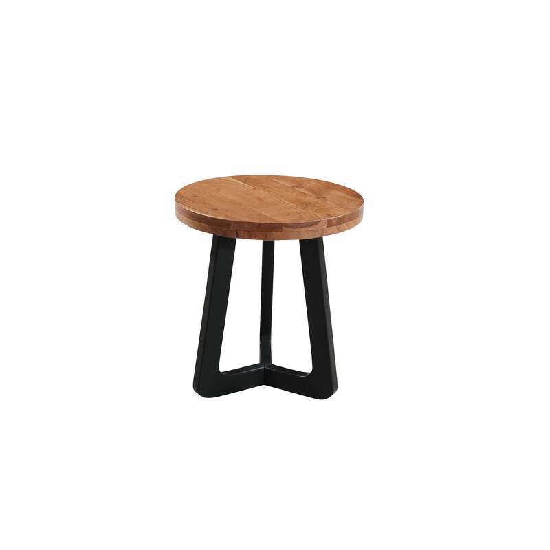 HomeRoots 24" Brown and Black Solid Wood And Iron Round Cross Legs End Table - 22.00 in. x 24.00 in. x 22.00 in.