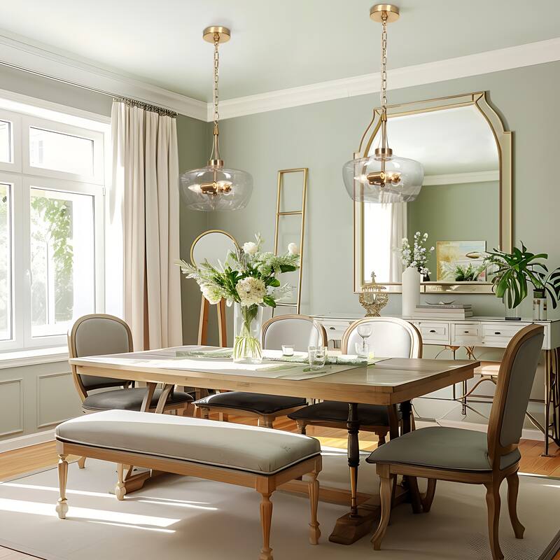 Mid-Century Modern 3-Light Gold Chandelier Clear Glass Pendant Lights for Dining Room