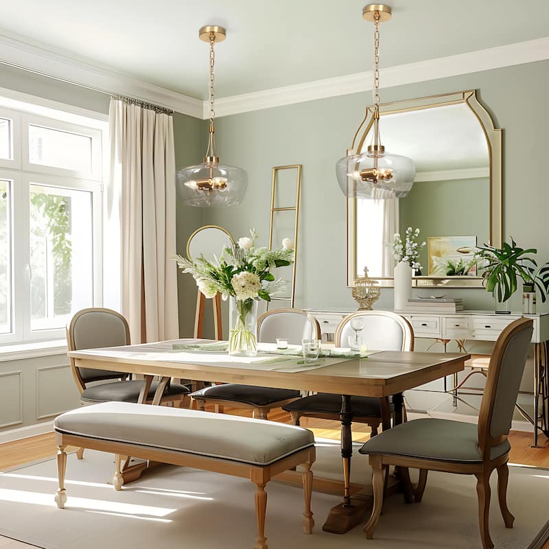 Zelena Modern Farmhouse Gold Chandelier Glass Drum Pendant Light for Dining Room