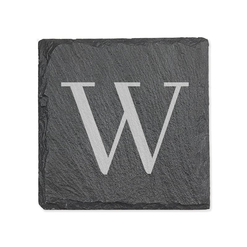 Personalized Letter Square Slate Coaster - 1 piece - W - Slate