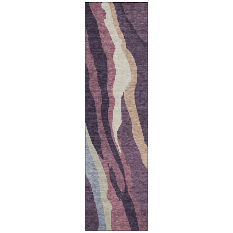 Machine Washable Indoor/ Outdoor Abstract Contemporary Chantille Rug
