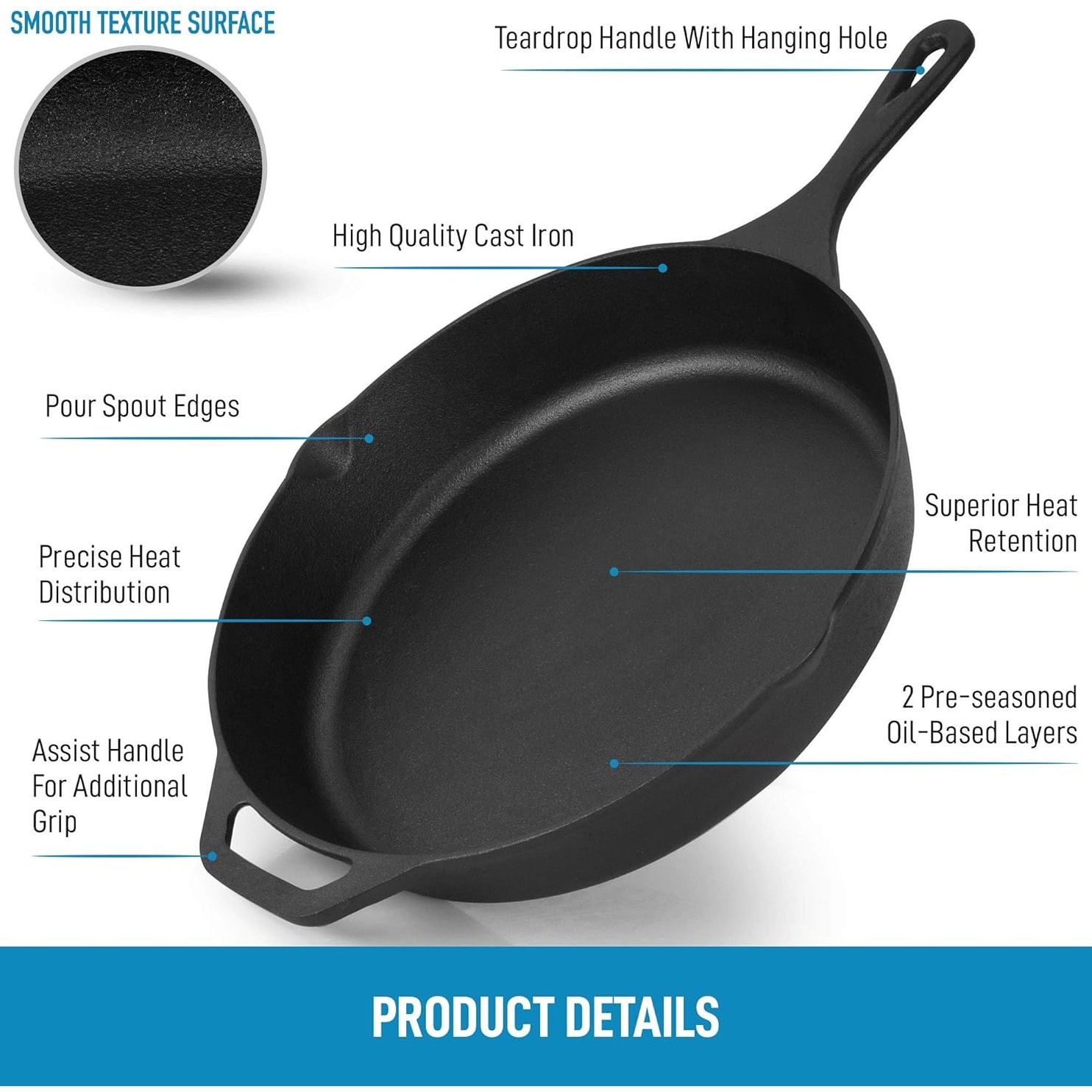 Zulay Kitchen Pre-Seasoned Cast Iron Skillet 12 Inch - Bed Bath & Beyond -  39050236