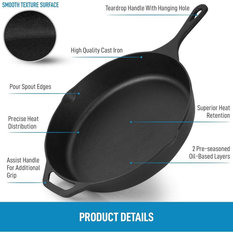 Zulay Kitchen Pre-Seasoned Cast Iron Skillet 12 Inch