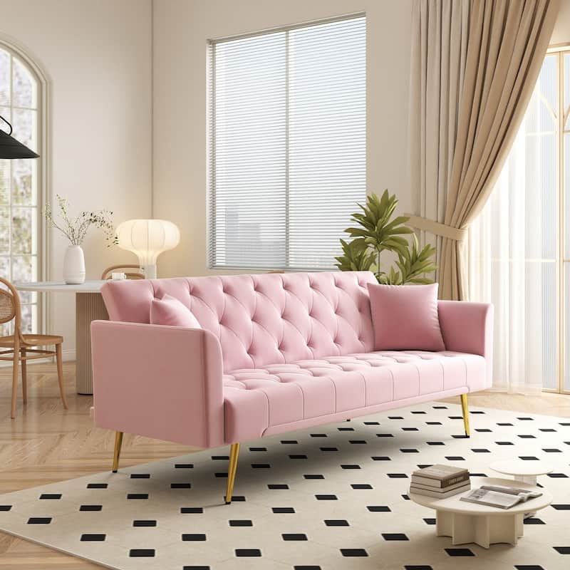 72" Modern Convertible Velvet Tufted Sofa with 2 Pillows