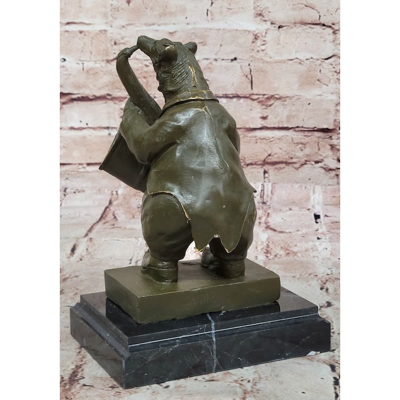 Bear Playing Saxophone Bronze Sculpture - Whimsical Animal Music Art