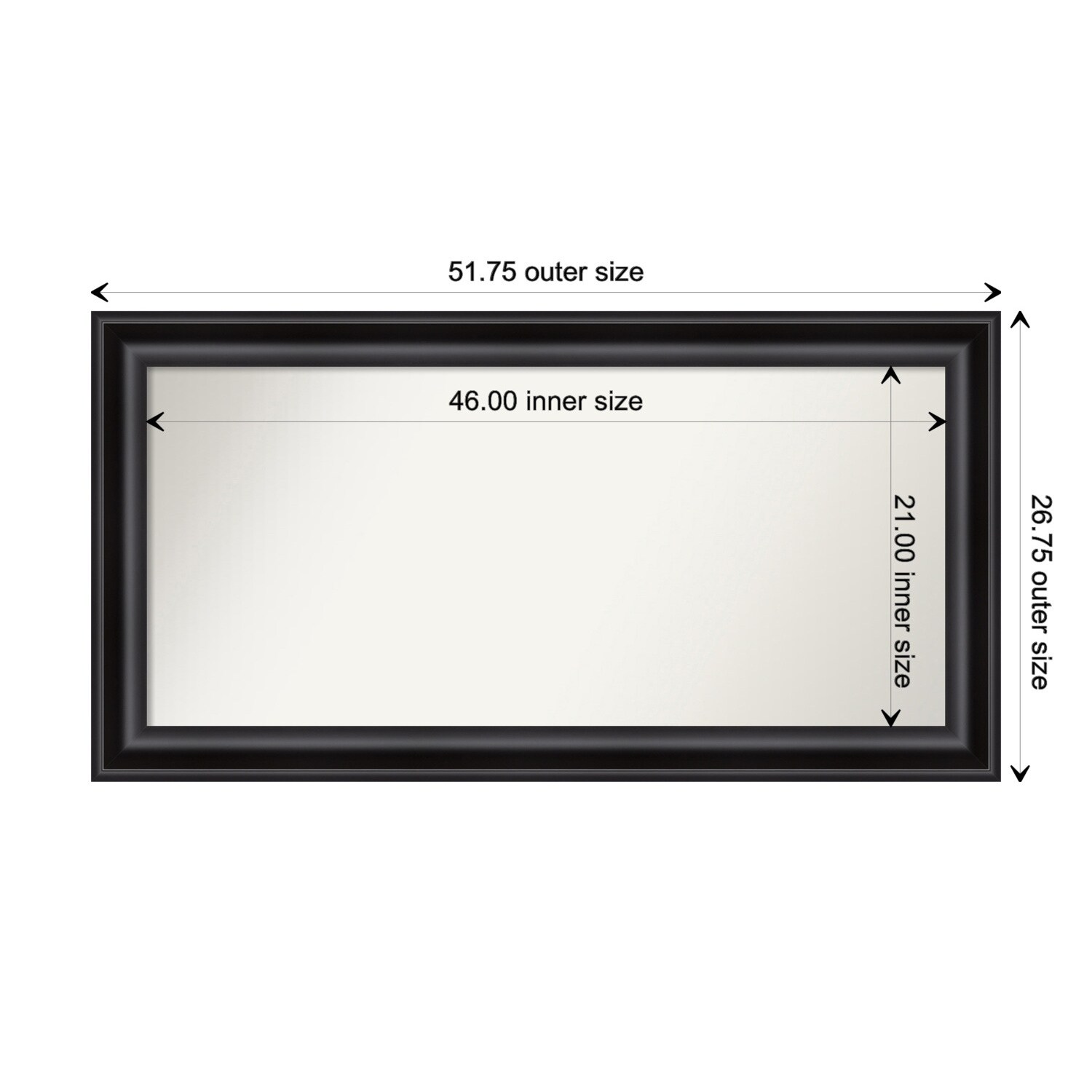 Grand Black Framed Non-Beveled Custom Wall Mirror, Bathroom Vanity Mirror