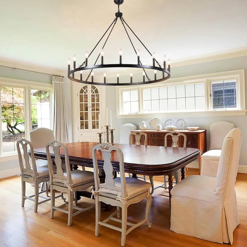 20-Light Modern Farmhouse Chandelier, 47.24 Inch Wagon Wheel Chandelier for Living Room Kitchen Island Dining Foyer