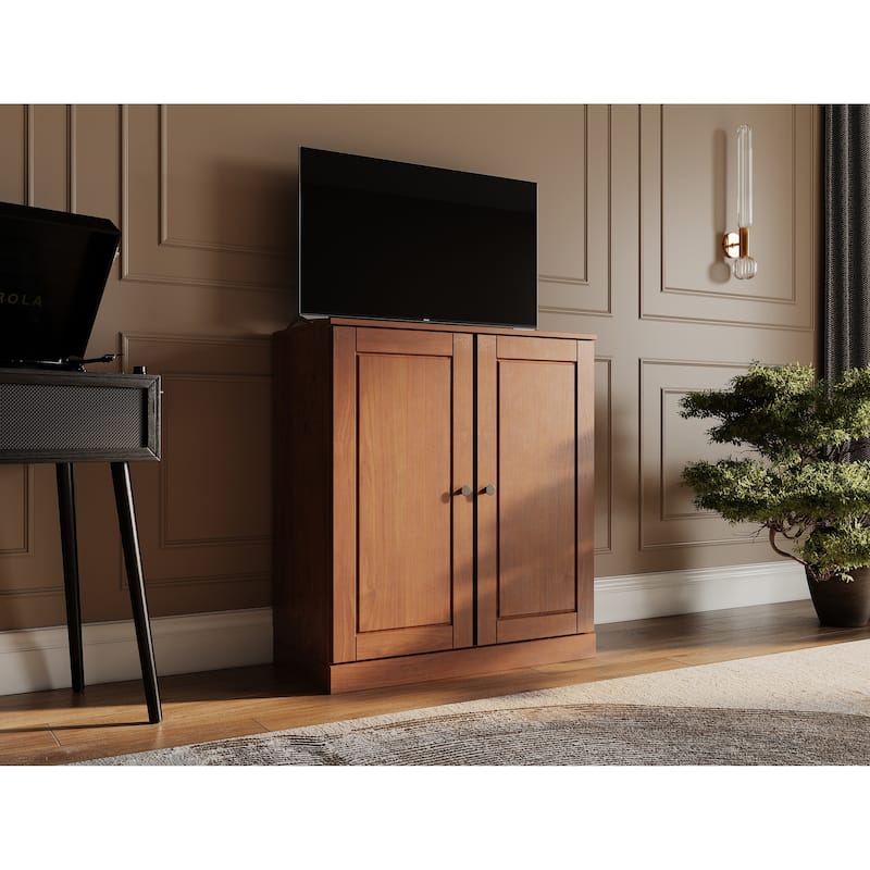 Palace Imports 100% Solid Wood TV Stand with Solid Doors for TVs up to 32" - Mocha