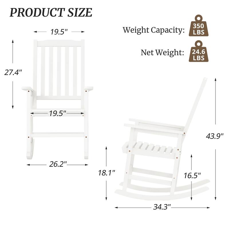 Acacia Wood Outdoor Rocking Chair, Traditional Porch Outdoor Rocker Chairs Set of 2 - 43" H