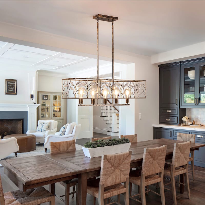 Starsky Farmhouse 5-light Crystal Rectangle Linear Chandelier for Dining Room with UL Certified