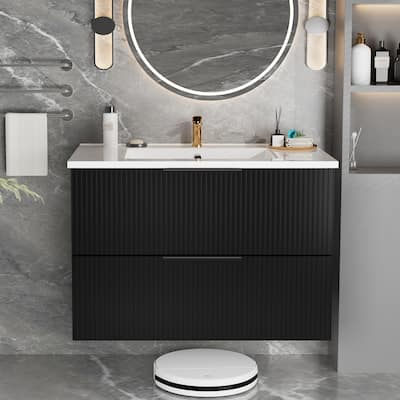 Wall Mounted Floating Bathroom Vanity Cabinet With Ceramic Sink