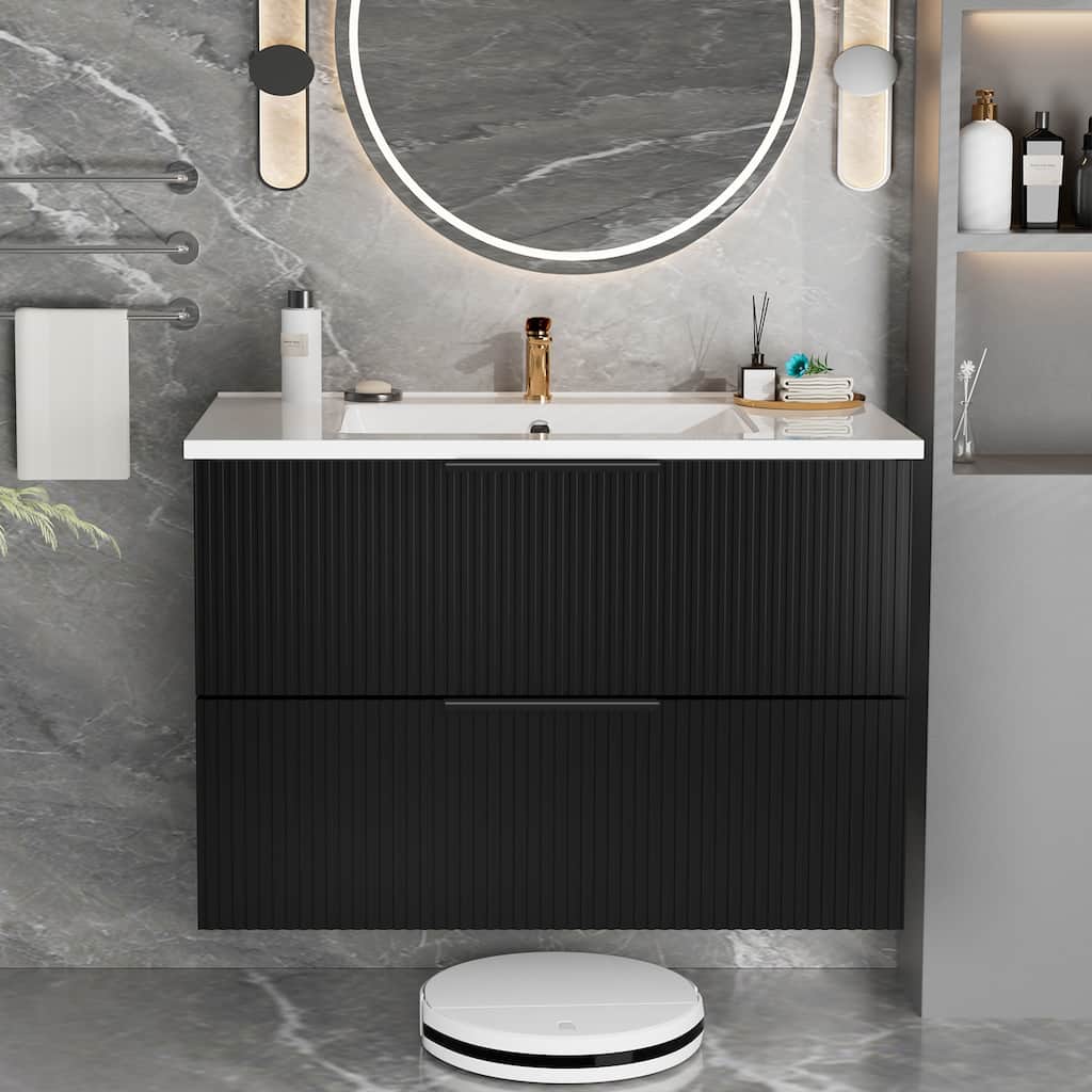 Wall Mounted Floating Bathroom Vanity Cabinet With Ceramic Sink