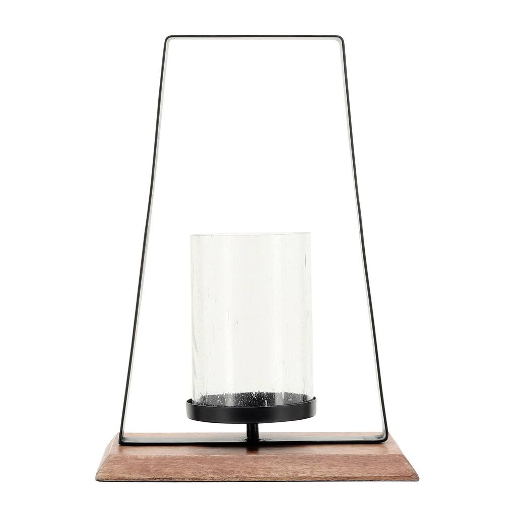 Sagebrook Home Metal Black Hurricane with Wood Base