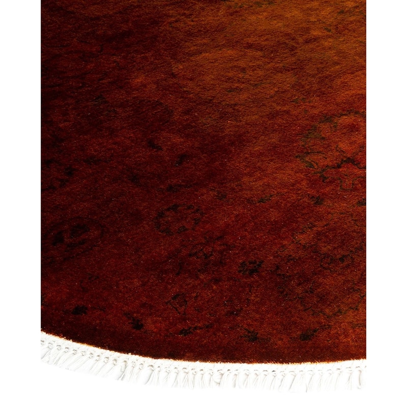 Overton Hand Knotted Wool Vintage Inspired Modern Contemporary Overdyed Brown Round Area Rug - 6' 1" x 6' 1"