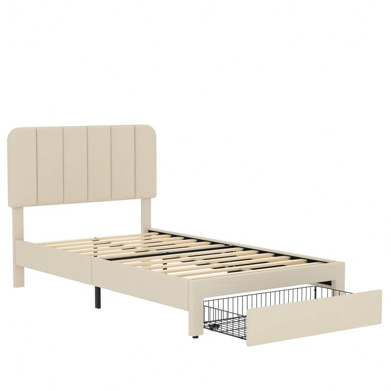 Javlergo Upholstered Platform Bed Frame with Storage Drawers and Adjustable Headboard, No Box Spring Needed